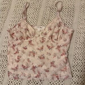 Pink Rose Floral Lace Camisole in Pink and Cream
